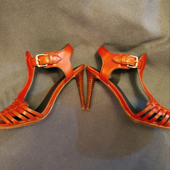 Coach Leather Izzie Red Woven High Heel Sandal Pumps, Size 6 - Picture 8 of 11
